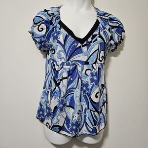 Brittany Black Blue and Black Floral Blouse
